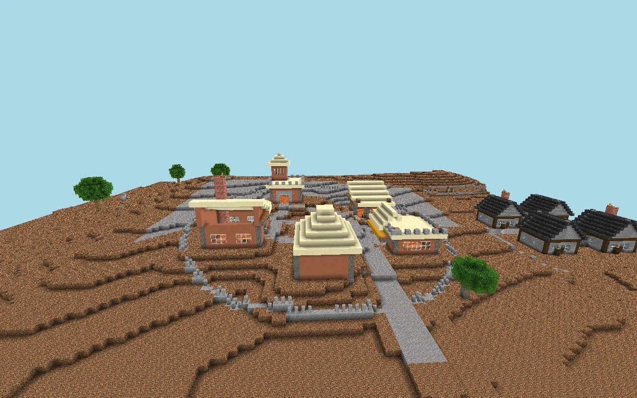 City of Charneca: view from medium distance. Historical reference of the urban core, captured before the reconstruction of current roads. View of the saved map, with simulated lighting.