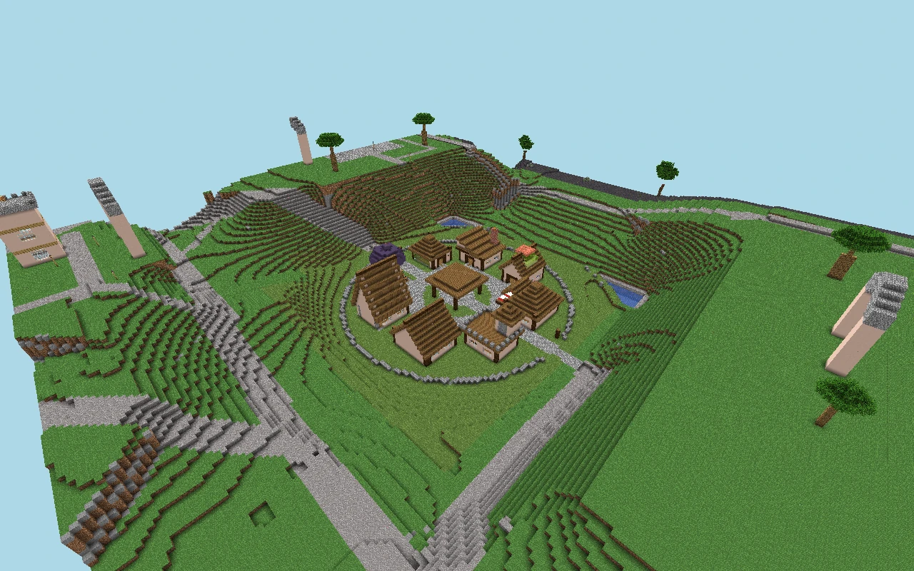 Refuge: aerial view of the urban core. Historical reference of the urban core, captured before the reconstruction of current roads. View of the saved map, with simulated lighting.