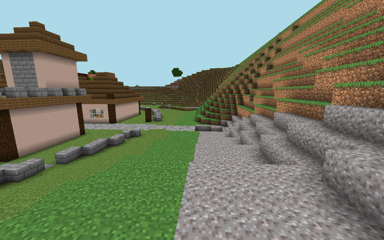 Hideout: approach at player height. Historical reference of the urban core, captured before the reconstruction of current roads. View of the saved map, with simulated lighting.