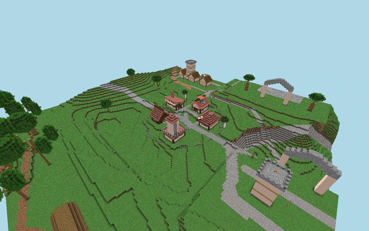 Vila Aurora: aerial view of the urban core. Historical reference of the urban core, captured before the reconstruction of current roads. View of the saved map, with simulated lighting.