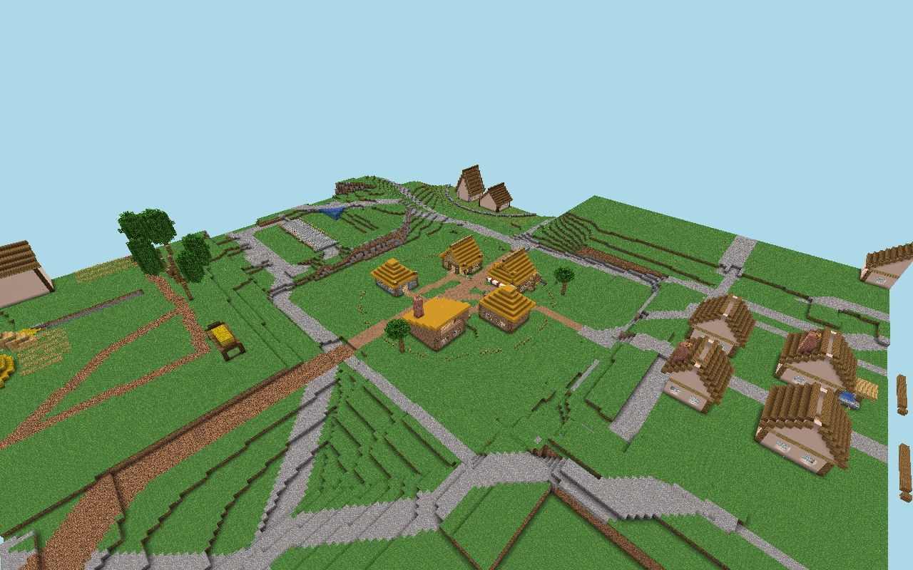 Vila do Vale: aerial view of the urban core. Historical reference of the urban core, captured before the reconstruction of current roads. View of the saved map, with simulated lighting.