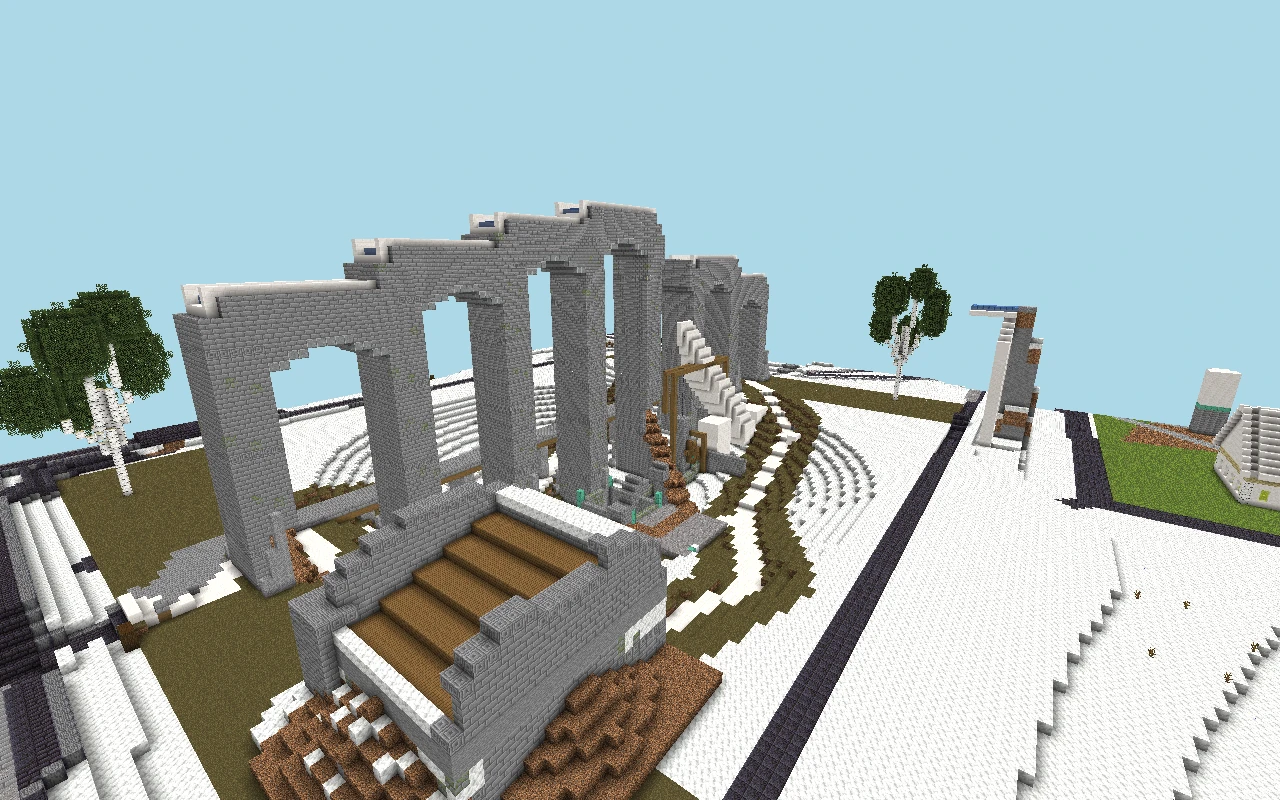Acueducto de las Siete Rupturas — Vista desde media distancia. Vista renderizada del mapa guardado, con iluminación simulada.