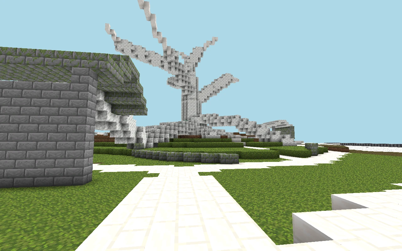 Jardín del Juicio Tardío - Entrada desde el camino. Vista renderizada del mapa guardado, con iluminación simulada.